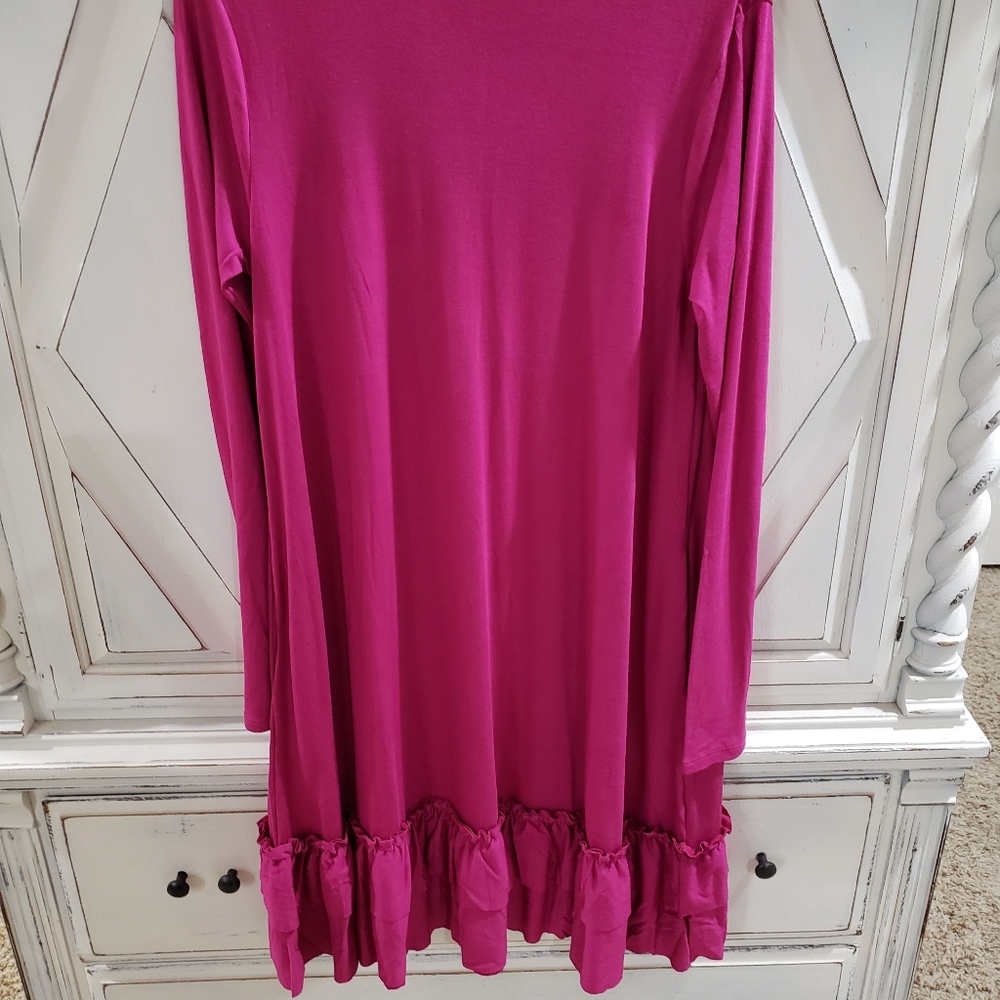 New Zenana Ruffle Dress Magenta Medium